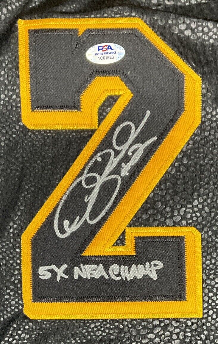 DEREK FISHER LAKERS SIGNED BLACK JERSEY "5X NBA CHAMP" INSCRIPTION PSA 1C61523