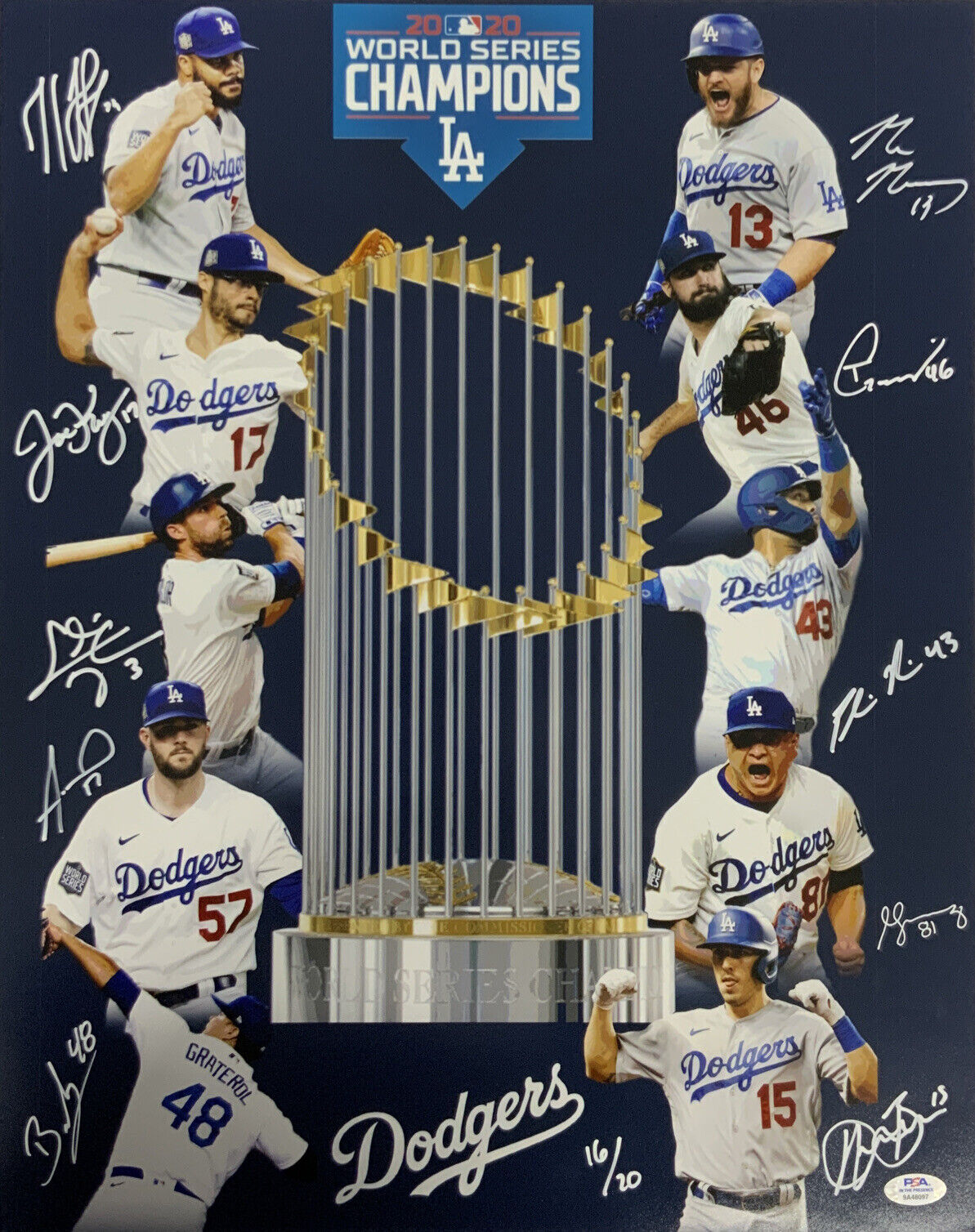 16/20 DODGERS 2020 WORLD SERIES 16X20 PHOTO WITH 10 AUTOGRAPHS MUNCY TAYLOR PSA