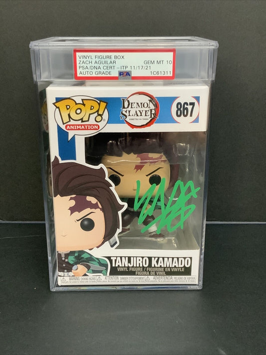 ZACH AGUILAR SIGNED TANJIRO KAMADO FUNKO POP #867 PSA GEM MT 10 SLABBED 1C61311