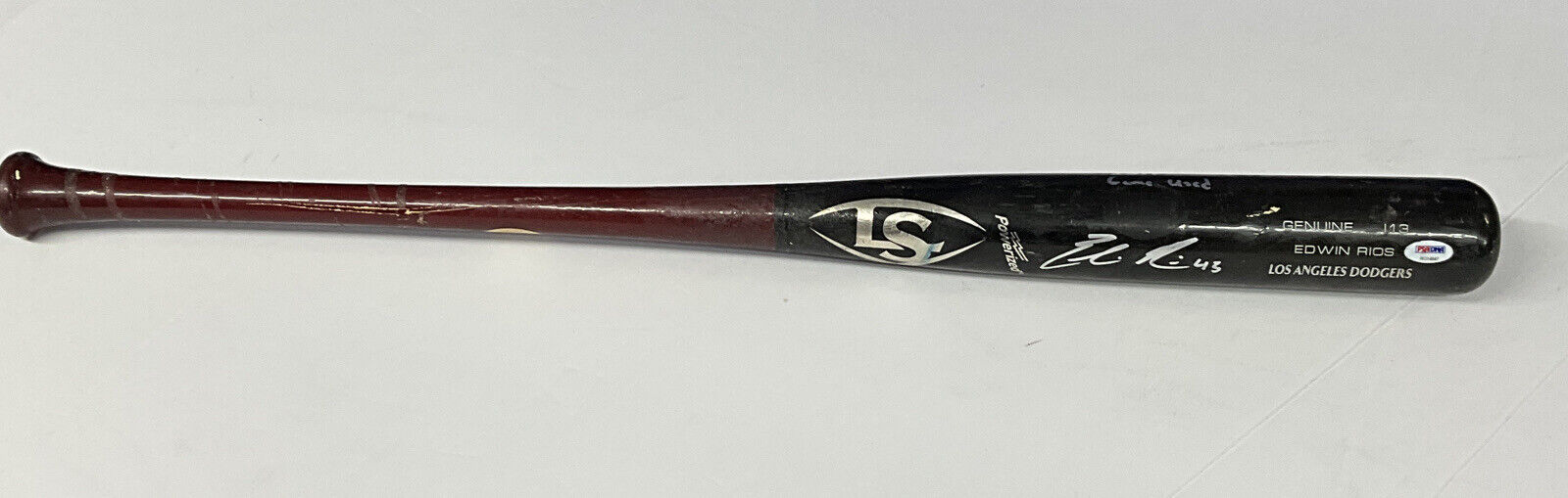 EDWIN RIOS DODGERS 2020 WS CHAMPION SIGNED LS GAME USED BAT PSA RG14847