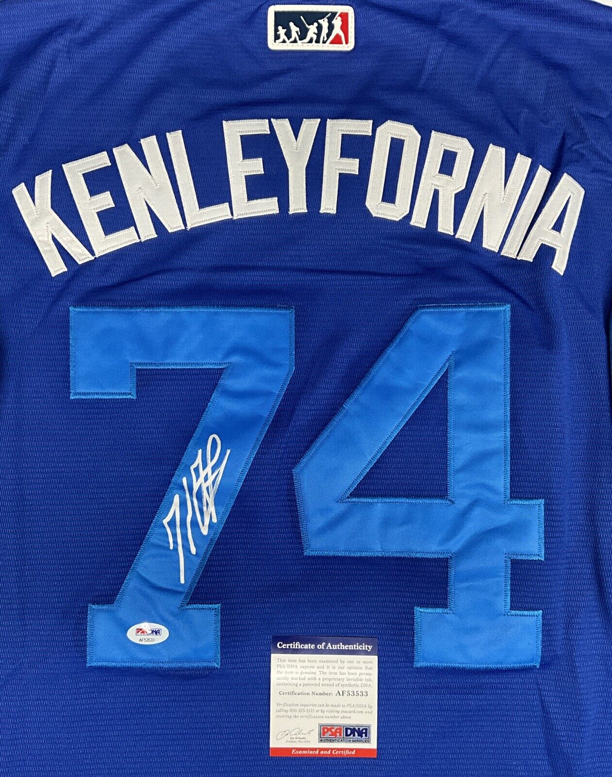 KENLEY JANSEN SIGNED DODGERS PLAYERS NICKNAME JERSEY "KENLEYFORNIA" PSA AF53533