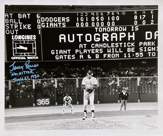 JERRY REUSS DODGERS SIGNED 18X22 CANVAS "NO-HITTER 6/27/80" INSC PSA AJ66103