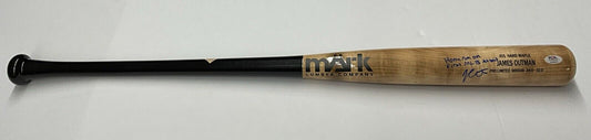 JAMES OUTMAN DODGERS SIGNED MARK LUMBER BAT "HOMERUN ON FIRST MLB AB PSA 2C53873