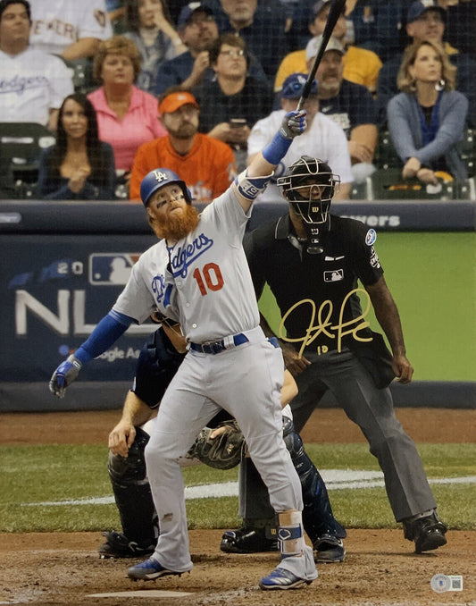 JUSTIN TURNER DODGERS SIGNED 16X20 HOMERUN PHOTO BECKETT WITNESS