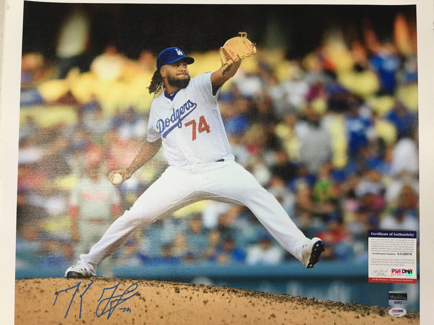 KENLEY JANSEN DODGERS ALL TIME SAVES LEADER SIGNED 18X22 CANVAS PRINT PSA 6979