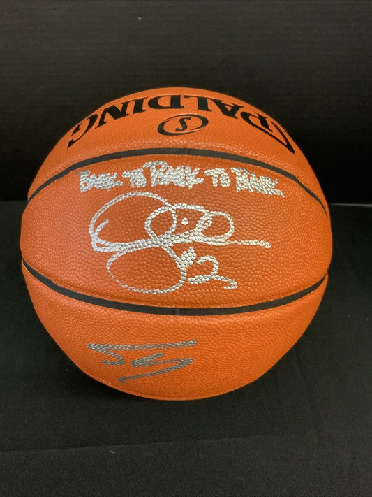 SHAQUILLE O'NEAL DEREK FISHER SIGNED BASKETBALL "BACK 2 BACK 2 BACK" PSA 9A24097