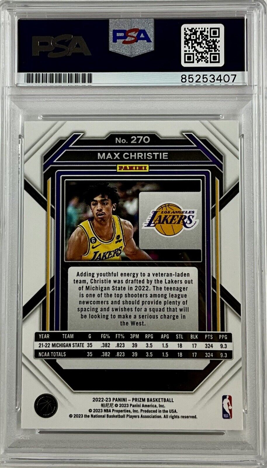 MAX CHRISTIE LAKERS SIGNED PANINI PRIZM 270 RC PSA ITP 85253407 GEM MT 10 AUTO