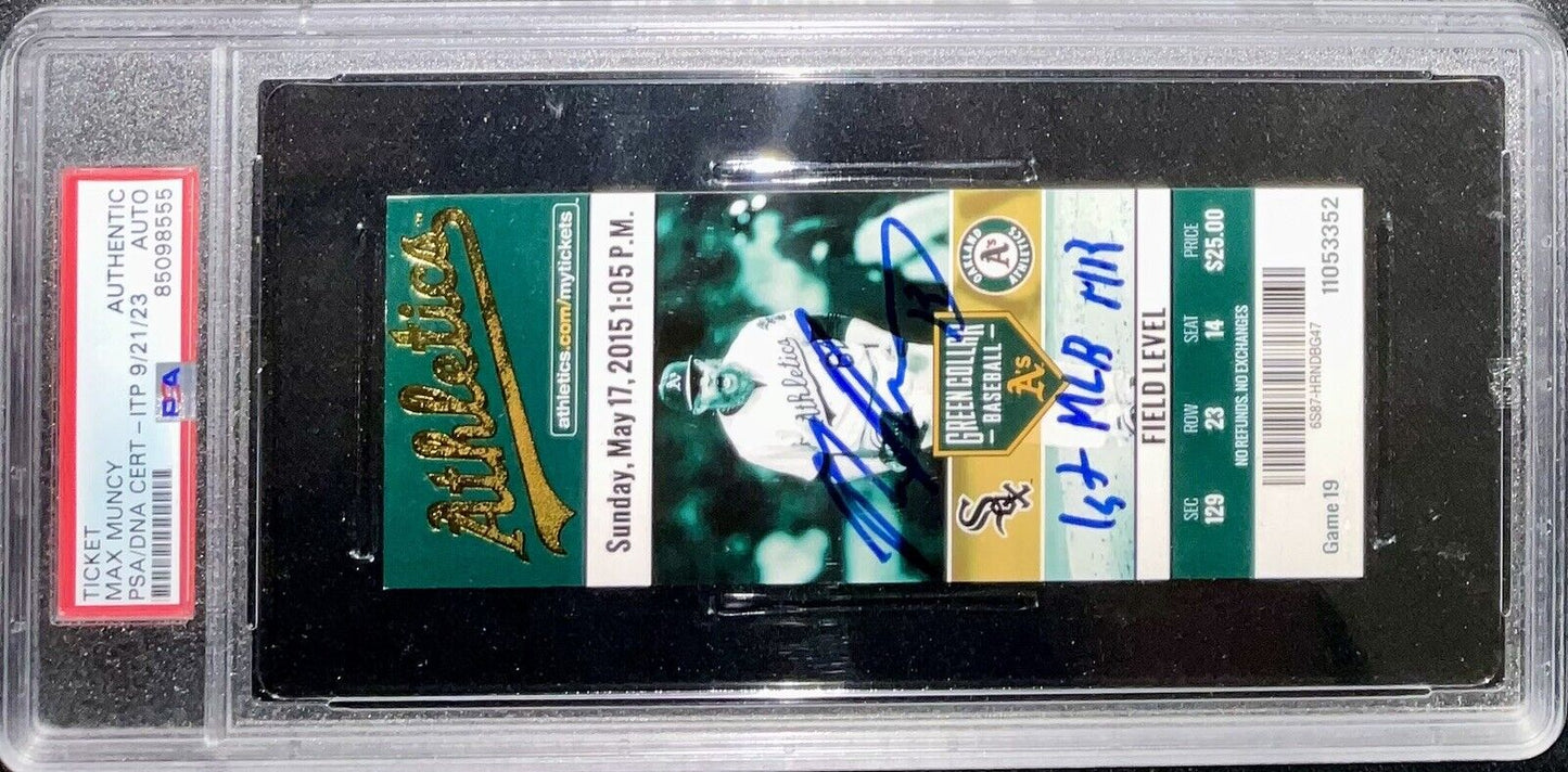 MAX MUNCY DODGERS SIGNED 1ST MLB HR 05/17/2015 A'S TICKET STUB PSA 85098555