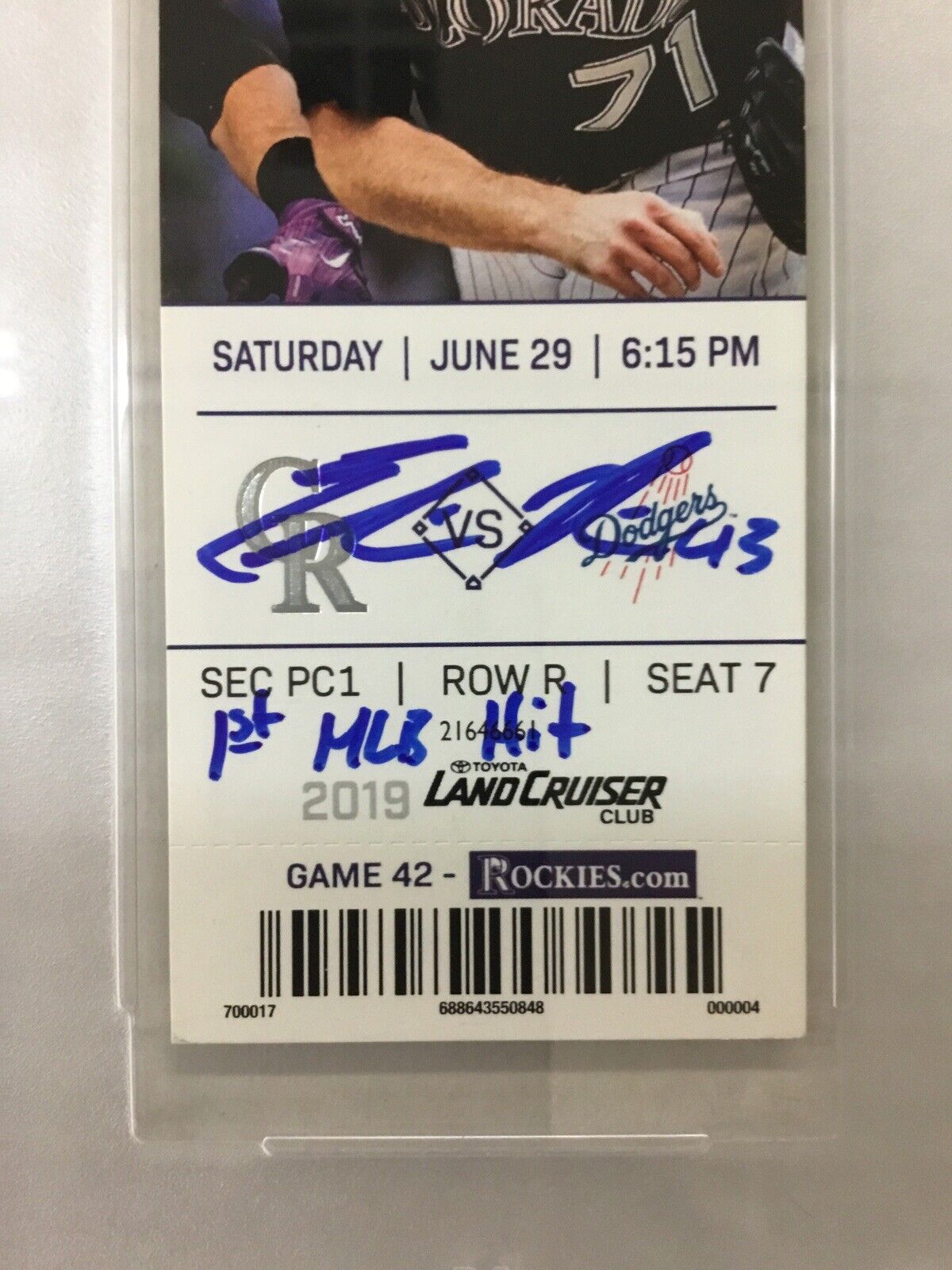 DODGERS EDWIN RIOS SIGNED 1ST MLB HIT 6-29-19 TICKET STUB PSA/DNA SLABBED 180255