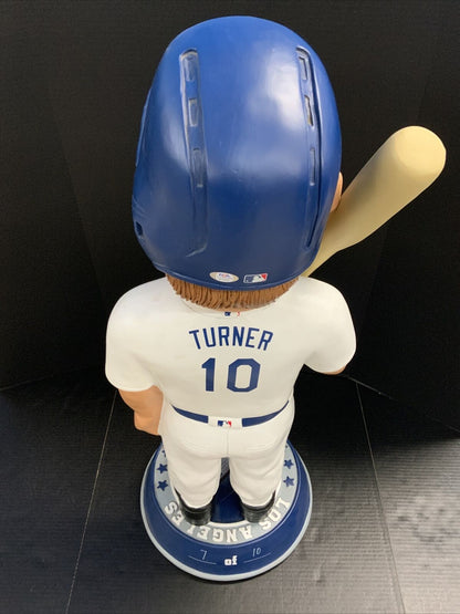 7/10 JUSTIN TURNER DODGERS SIGNED 3FT BOBBLEHEAD "2020 WS CHAMPS" PSA 9A70670