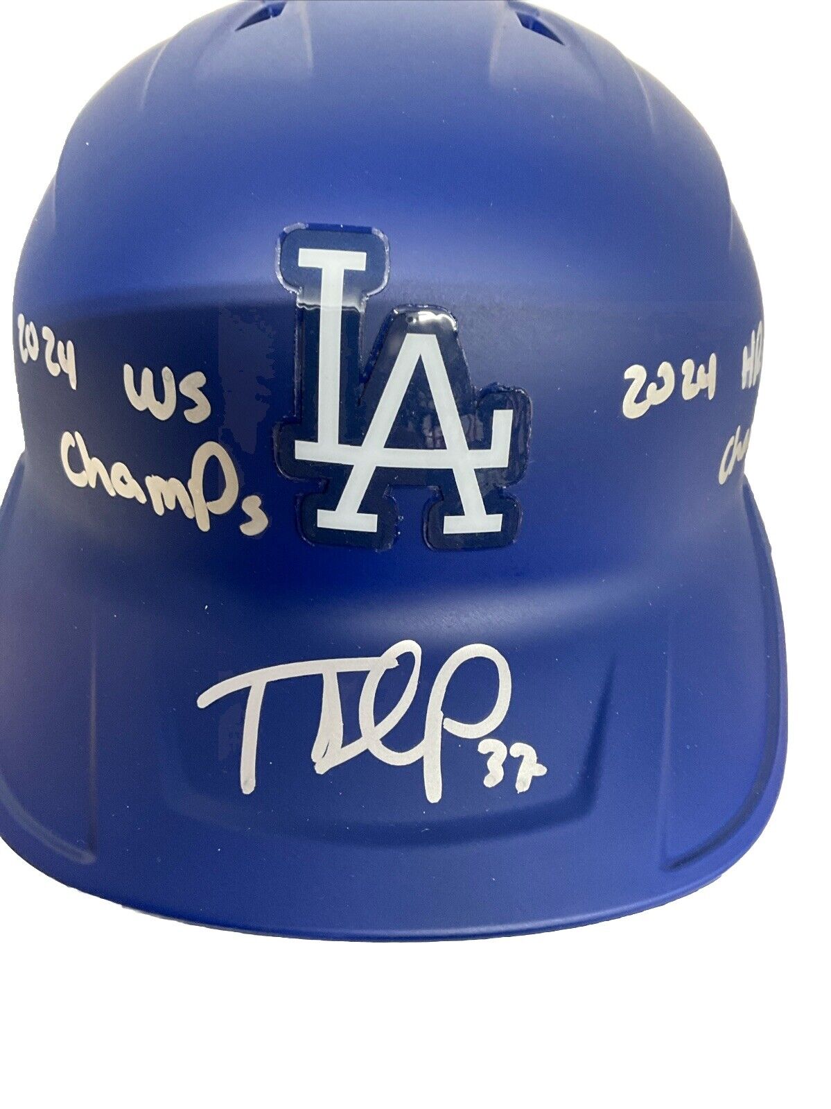 TEOSCAR HERNANDEZ SIGNED DODGERS HELMET "2024 WS CHAMPS. HR DERBY CHAMP" PSA 112