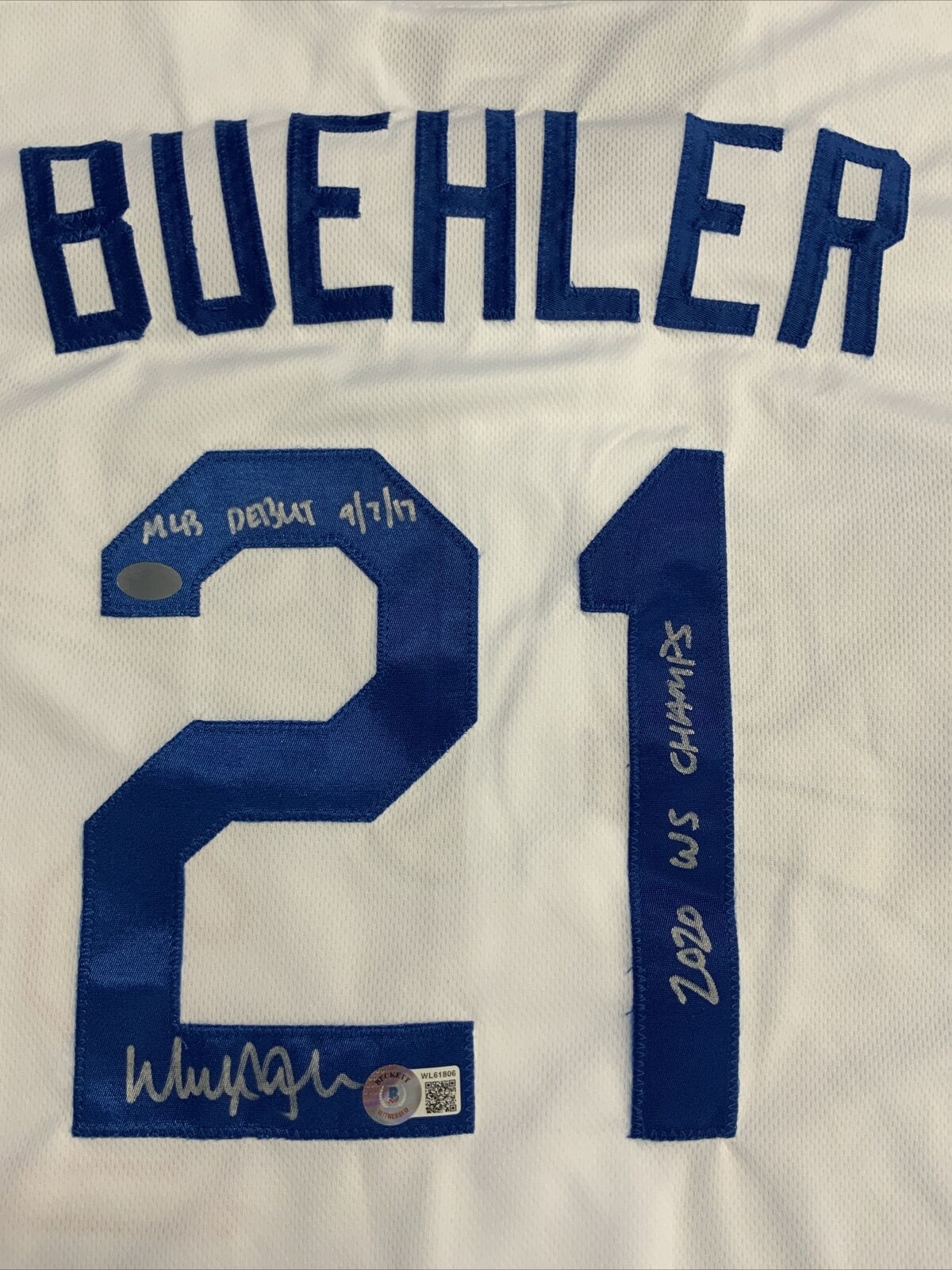 DODGERS WALKER BUEHLER SIGNED 2020 WS JERSEY "2020 WS CHAMPS, DEBUT" BAS WL61806