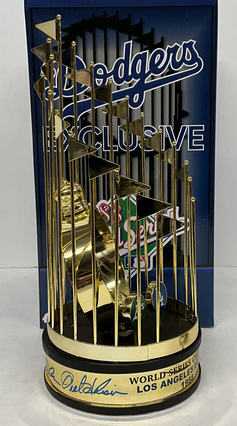 OREL HERSHISER KIRK GIBSON LASORDA SIGNED DODGERS 12" 88 WS TROPHY PSA AG75619