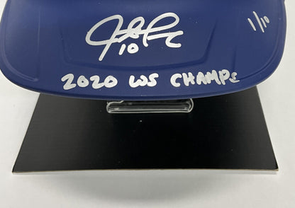 1/10 JUSTIN TURNER WS CHAMP SIGNED DODGERS FULL SIZE HELMET 3 INSCRIPTIONS PSA