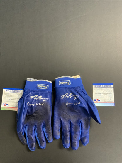 MAX MUNCY DODGERS SIGNED GAME USED BATTING GLOVES PSA WITNESS COA  9A99369/68