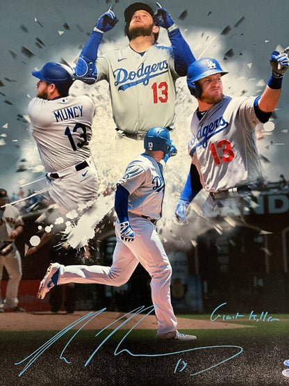 MAX MUNCY DODGERS SIGNED 22X26 CANVAS EDIT  VS GIANTS "GIANT KILLER" PSA 2C51261