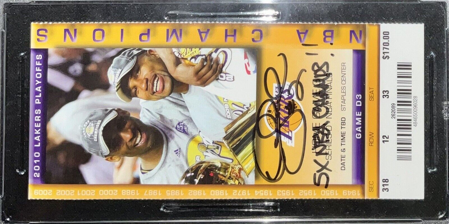 DEREK FISHER SIGNED 2010 NBA FINALS TICKET STUB "5X NBA CHAMPS" PSA 73335487