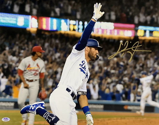 CHRIS TAYLOR DODGERS SIGNED 16X20 2021 WILD CARD WALK OFF HOMERUN PHOTO GOLD PSA