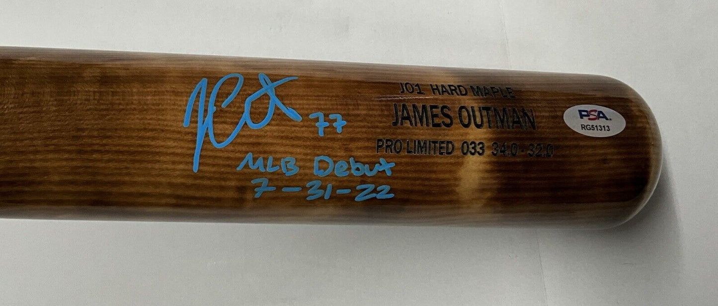 JAMES OUTMAN DODGERS SIGNED MARK LUMBER MODEL BAT "MLB DEBUT 7-31-22 PSA RG51313