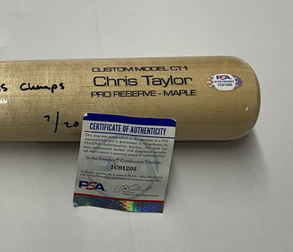 7/20 CHRIS TAYLOR DODGERS SIGNED VICTUS GAME MODEL BAT "2020 WS CHAMPS" INS PSA