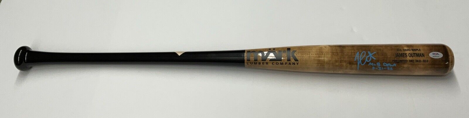 JAMES OUTMAN DODGERS SIGNED MARK LUMBER MODEL BAT "MLB DEBUT 7-31-22 PSA RG51312