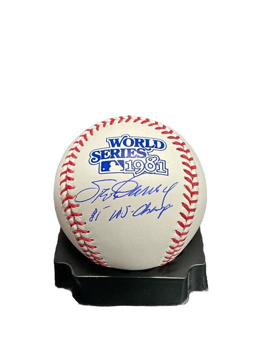 STEVE GARVEY DODGERS SIGNED 1981 WORLD SERIES BASEBALL "81 WS CHAMPS" INSC PSA