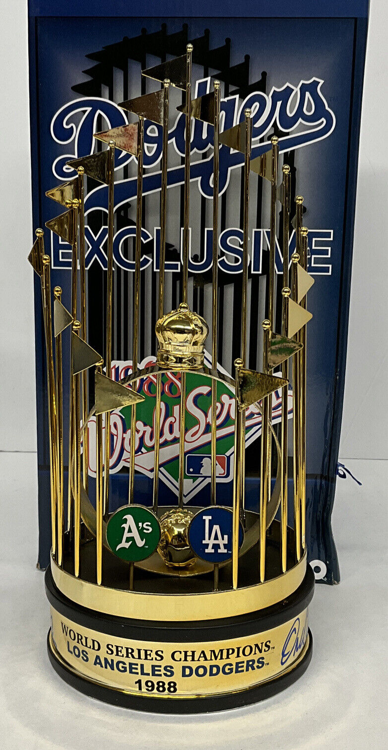 OREL HERSHISER KIRK GIBSON SIGNED DODGERS 12" 88 WORLD SERIES TROPHY PSA 9A20776