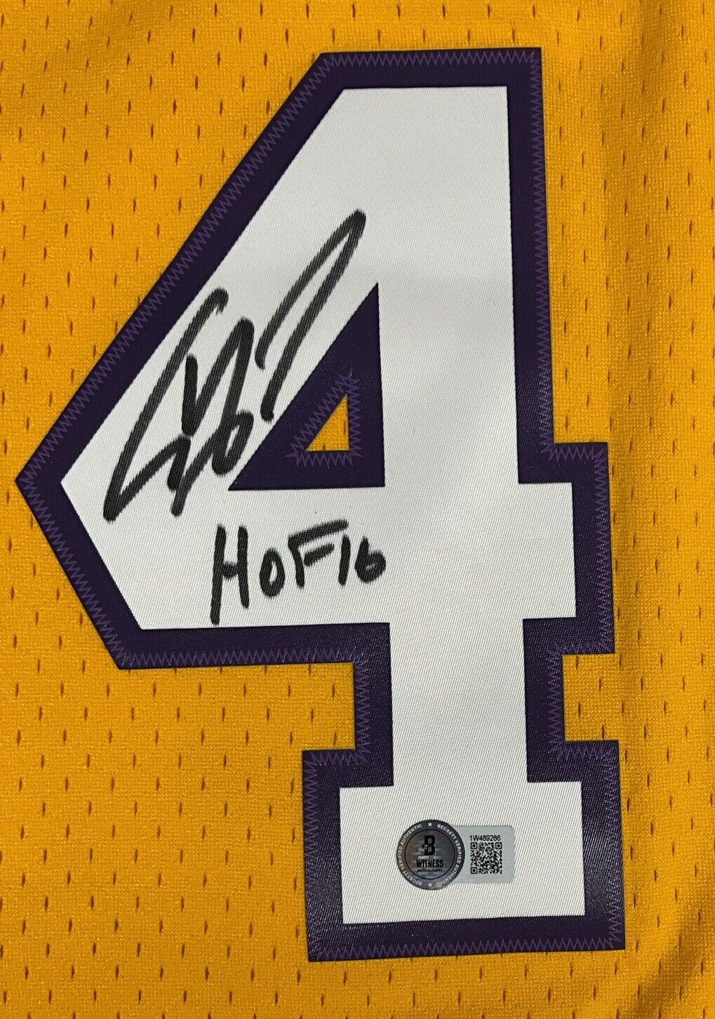 SHAQUILLE O'NEAL SIGNED LAKERS MITCHELL & NESS JERSEY "HOF 16" INSC BAS 1W489286