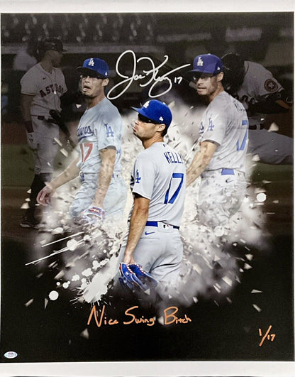 1/17 JOE KELLY DODGERS SIGNED 22X26 POUTY FACE EDIT CANVAS "NICE SWING BITCH PSA