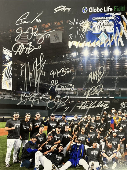 DODGERS 2020 WORLD SERIES FULL TEAM SIGNED 20X24 PHOTO 30 AUTOS PSA 9A48075