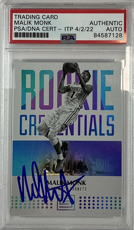 MALIK MONK SIGNED HORNETS PANINI ROOKIE CREDENTIALS #19 RC PSA SLABBED 84587128