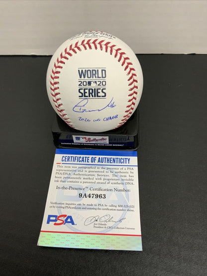 TONY GONSOLIN SIGNED 2020 WORLD SERIES BASEBALL "2020 WS CHAMPS" INSCRIPTION PSA