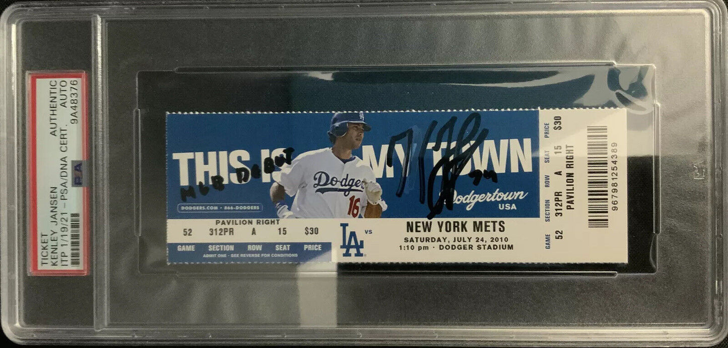 KENLEY JANSEN DODGER SIGNED MLB DEBUT 07/24/2010 TICKET STUB PSA SLABBED 9A48376