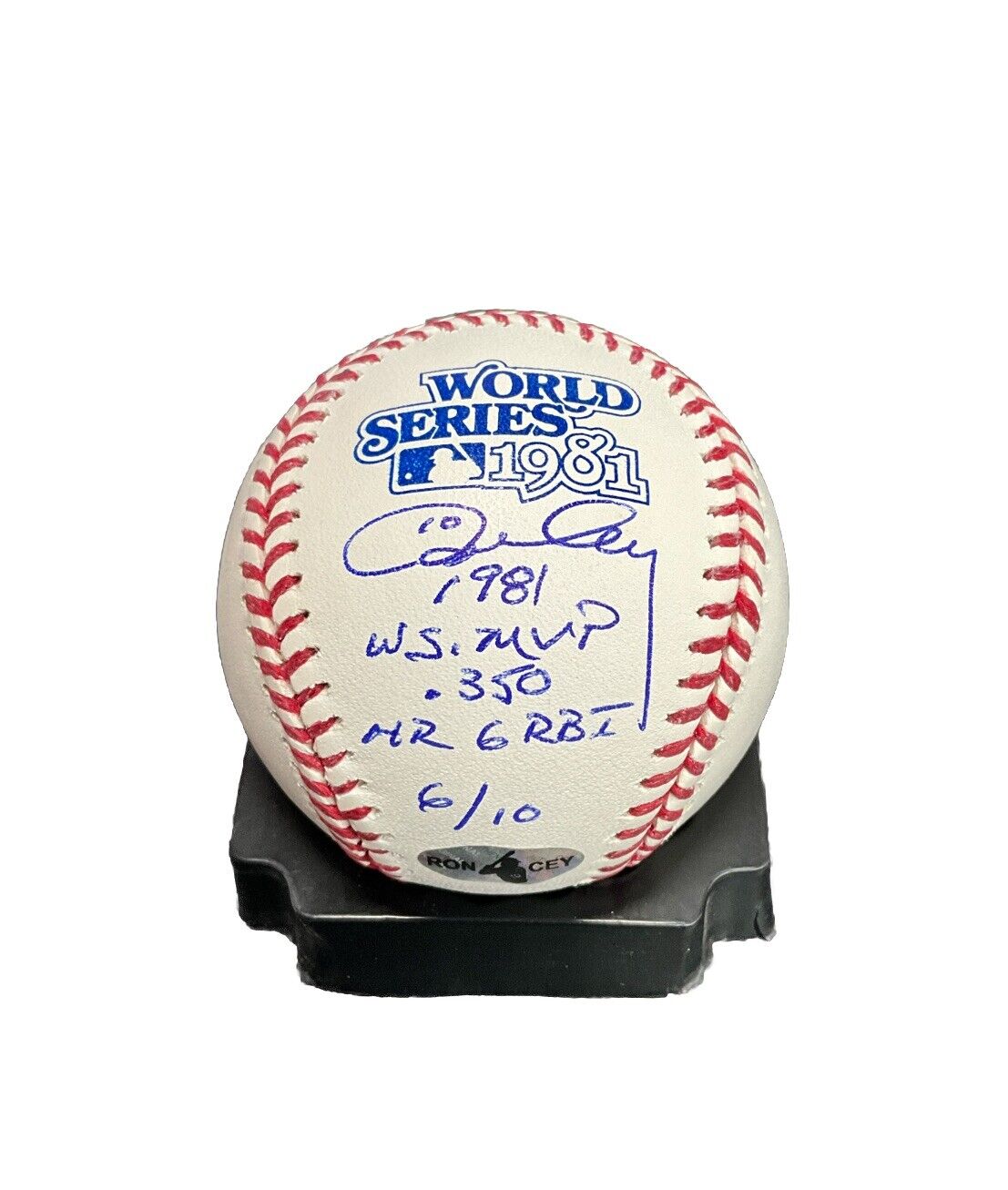 6/10 RON CEY DODGERS SIGNED 1981 WORLD SERIES BASEBALL WS MVP WITH STATS PSA ITP