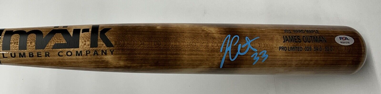 JAMES OUTMAN DODGERS SIGNED MARK LUMBER GAME MODEL J01 MAPLE BAT PSA RG51310