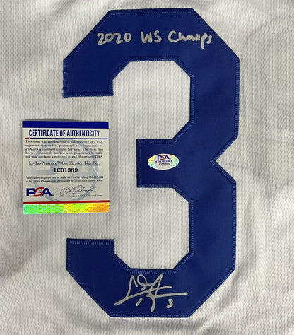 CHRIS TAYLOR DODGERS SIGNED 2020 WORLD SERIES JERSEY "2020 WS CHAMP" PSA 1C01389