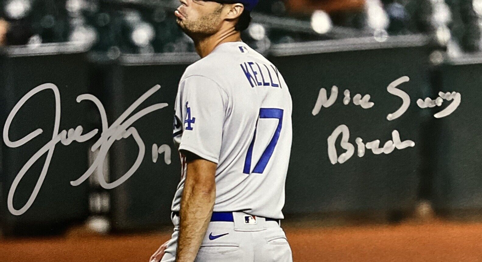 JOE KELLY SIGNED 8X10 POUTY FACE VS CARLOS CORREA PHOTO "NICE SWING BITCH" S PSA