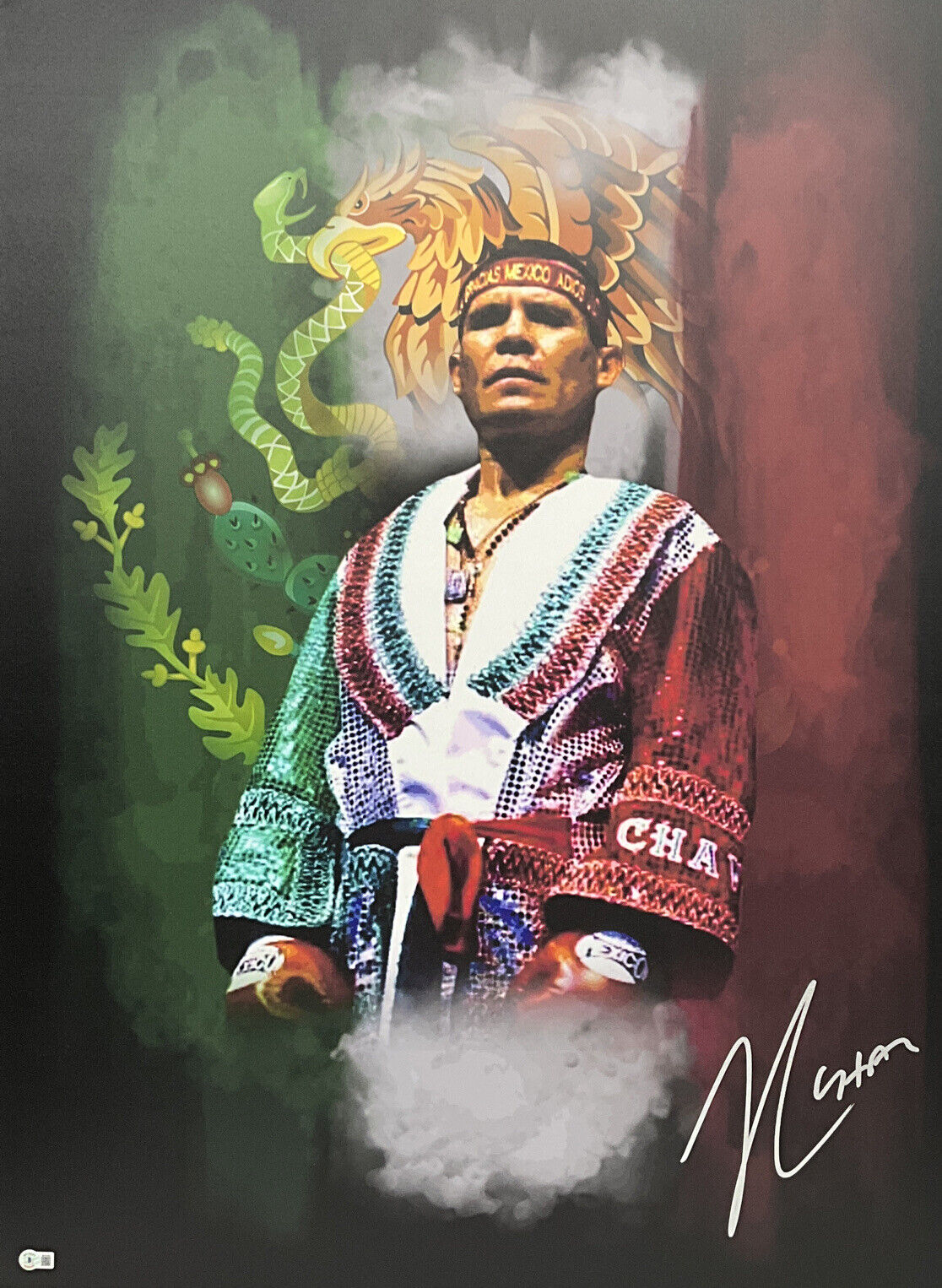 JULIO CESAR CHAVEZ MEXICO LEGEND SIGNED 30X40 STRETCHED CANVAS BAS W210369