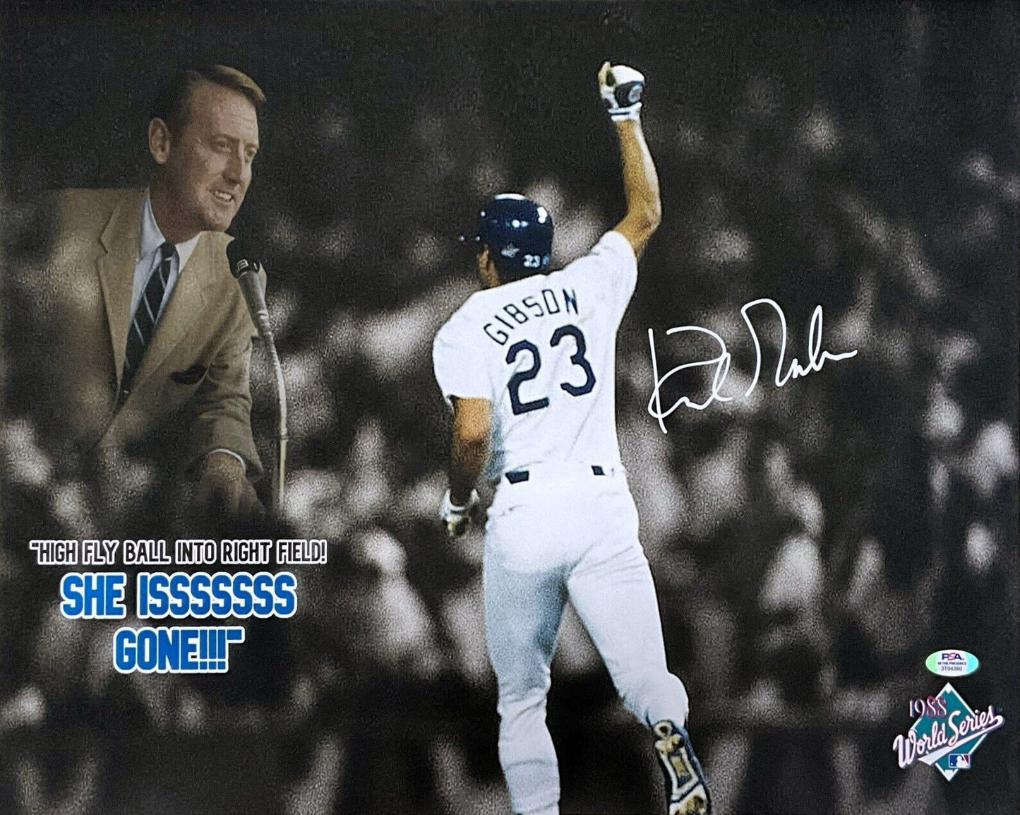 KIRK GIBSON DODGERS SIGNED 88 WS WALK OFF HR 16X20 PHOTO EDIT W/ VIN SCULLY PSA