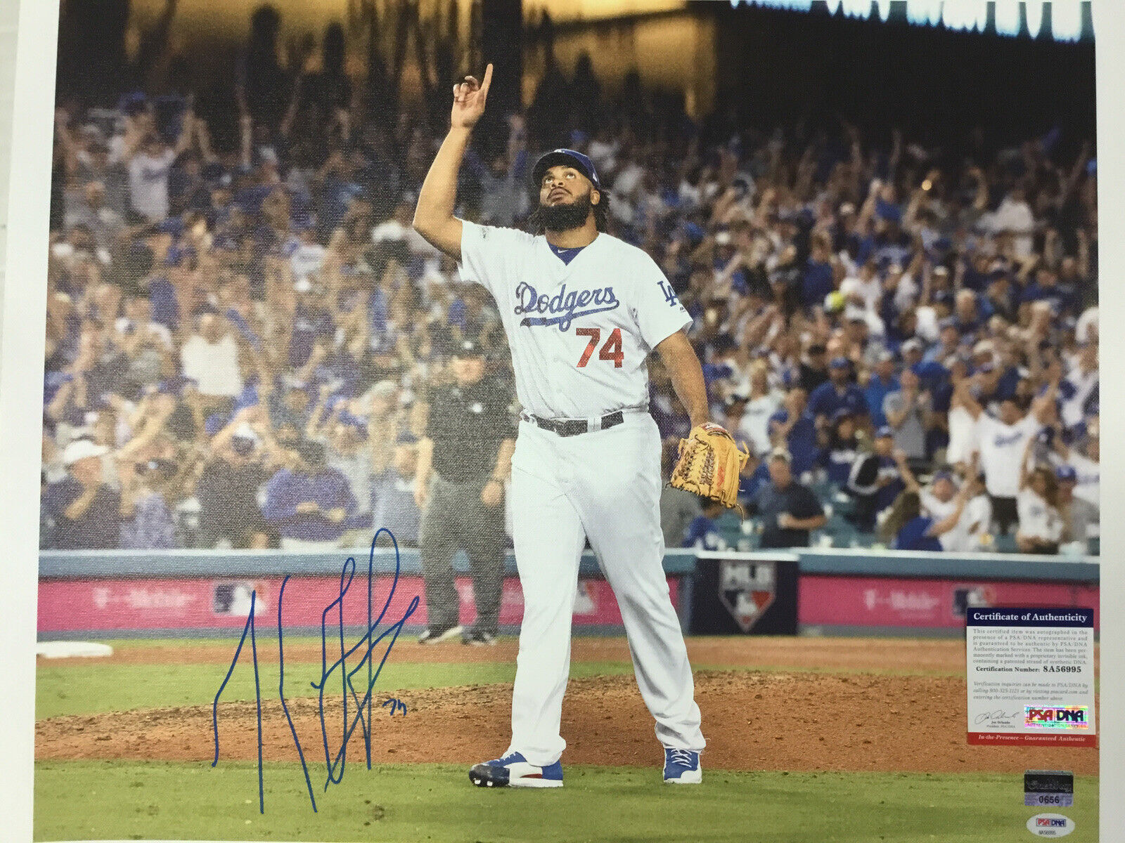 KENLEY JANSEN DODGERS ALL TIME SAVES LEADER SIGNED 18X22 CANVAS PRINT PSA 6995