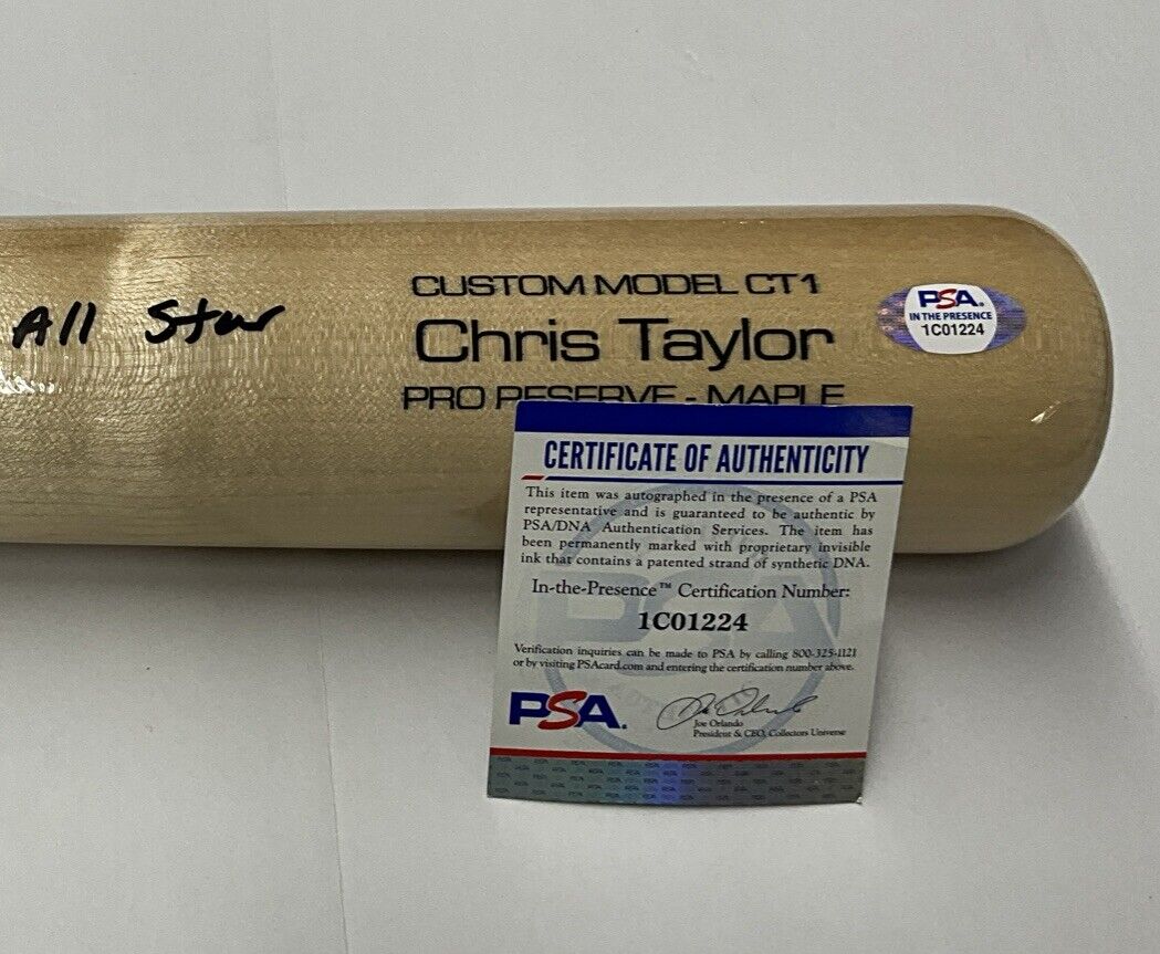 CHRIS TAYLOR DODGERS SIGNED VICTUS MODEL BLONDE BAT "2021 ALL STAR" PSA 1C01224