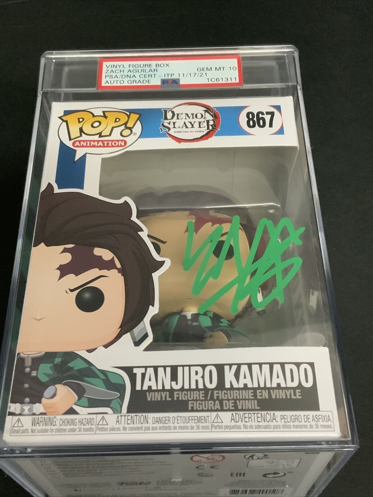 ZACH AGUILAR SIGNED TANJIRO KAMADO FUNKO POP #867 PSA GEM MT 10 SLABBED 1C61311