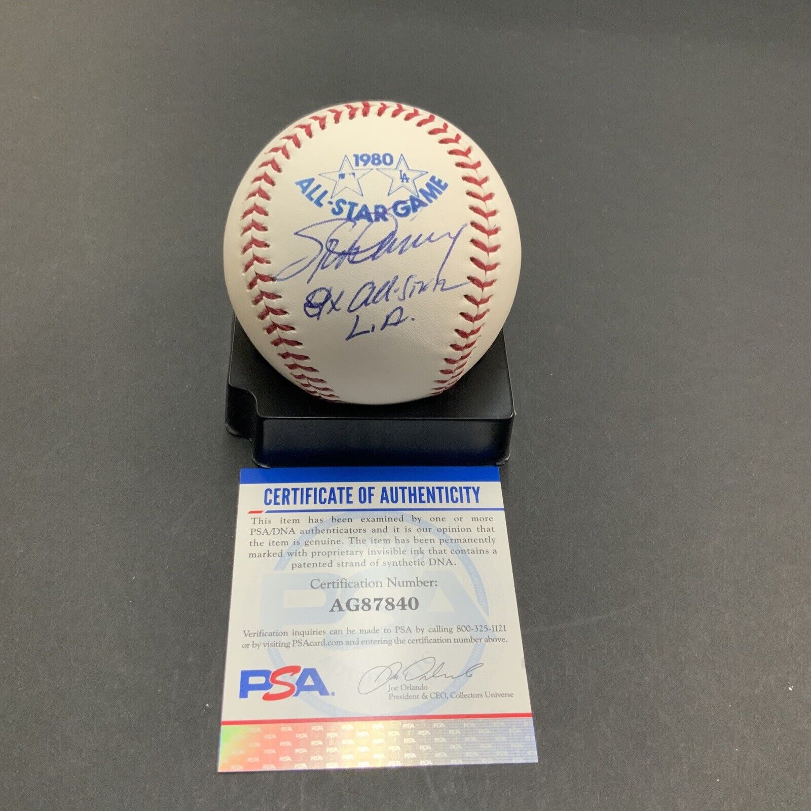 STEVE GARVEY DODGERS SIGNED 1980 ALL STAR GAME BASEBALL "8X ALL STAR L.A" PSA 