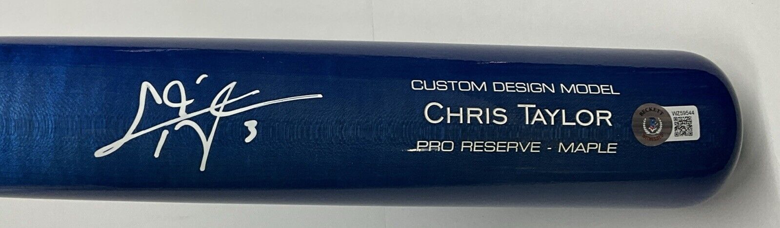 CHRIS TAYLOR DODGERS WS CHAMP SIGNED VICTUS GAME MODEL BLUE BAT BAS ITP WZ59544