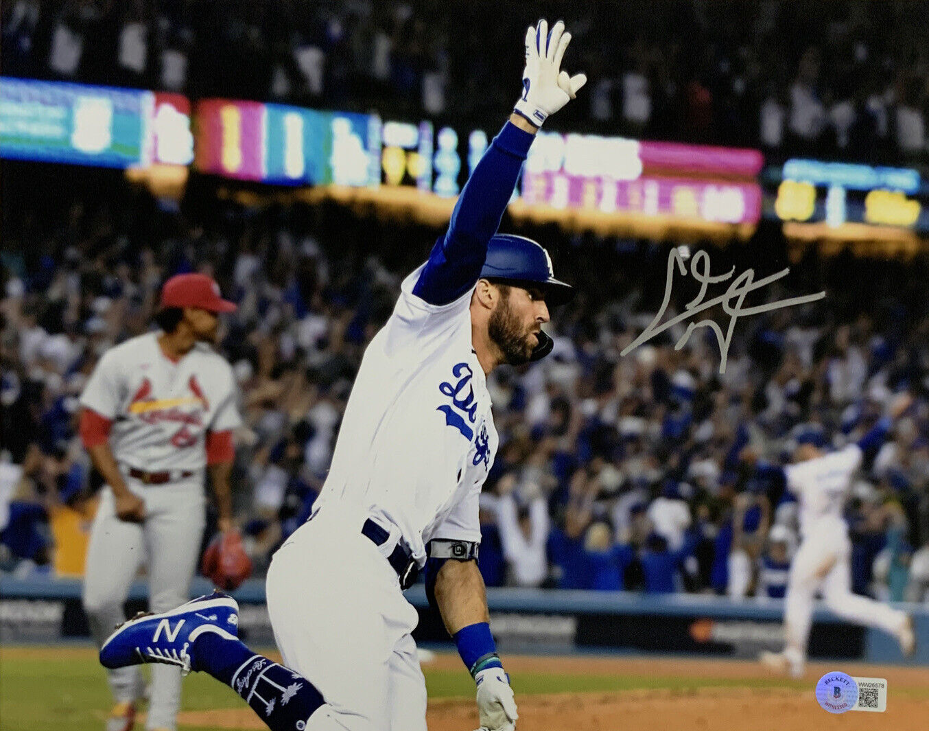 CHRIS TAYLOR DODGERS SIGNED 11X14 2021 WILD CARD WALK OFF HOME RUN PHOTO BAS ITP