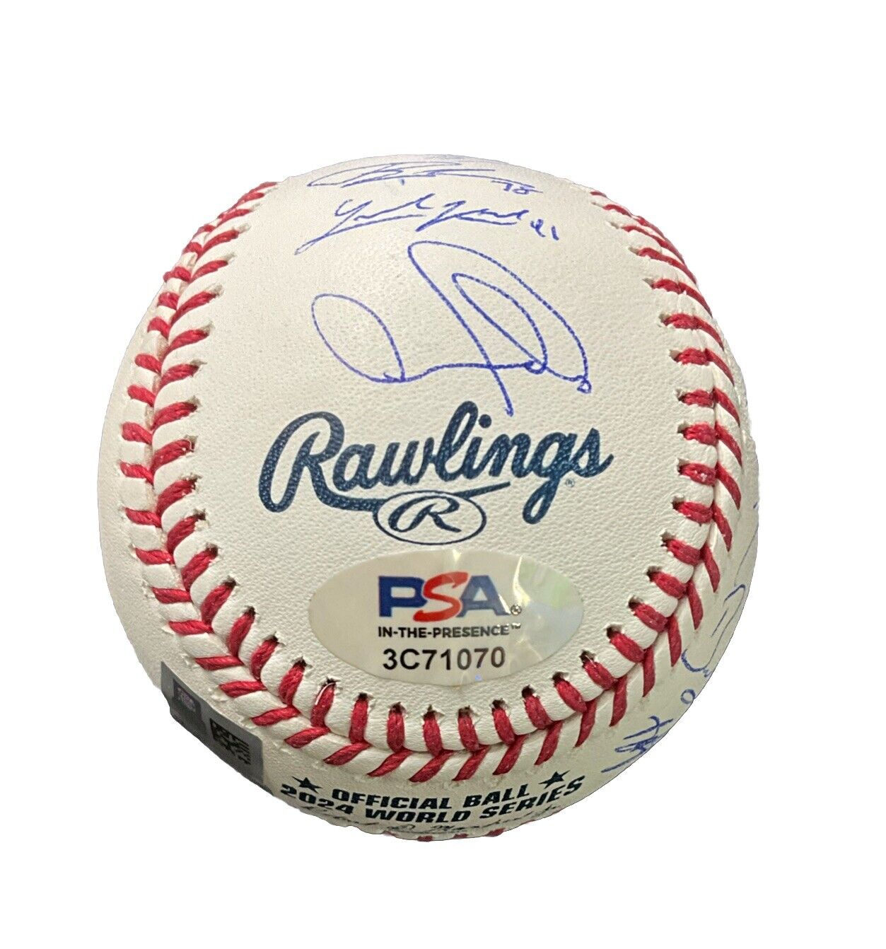 DODGERS SIGNED 2024 WORLD SERIES BALL 17 AUTOS FREEMAN TEO MUNCY BUEHLER PSA 070