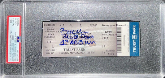 BOBBY MILLER MLB DEBUT & 1ST WIN 5/23/23 Ticket Stub PSA GEM MT 10 AUTO 76403925