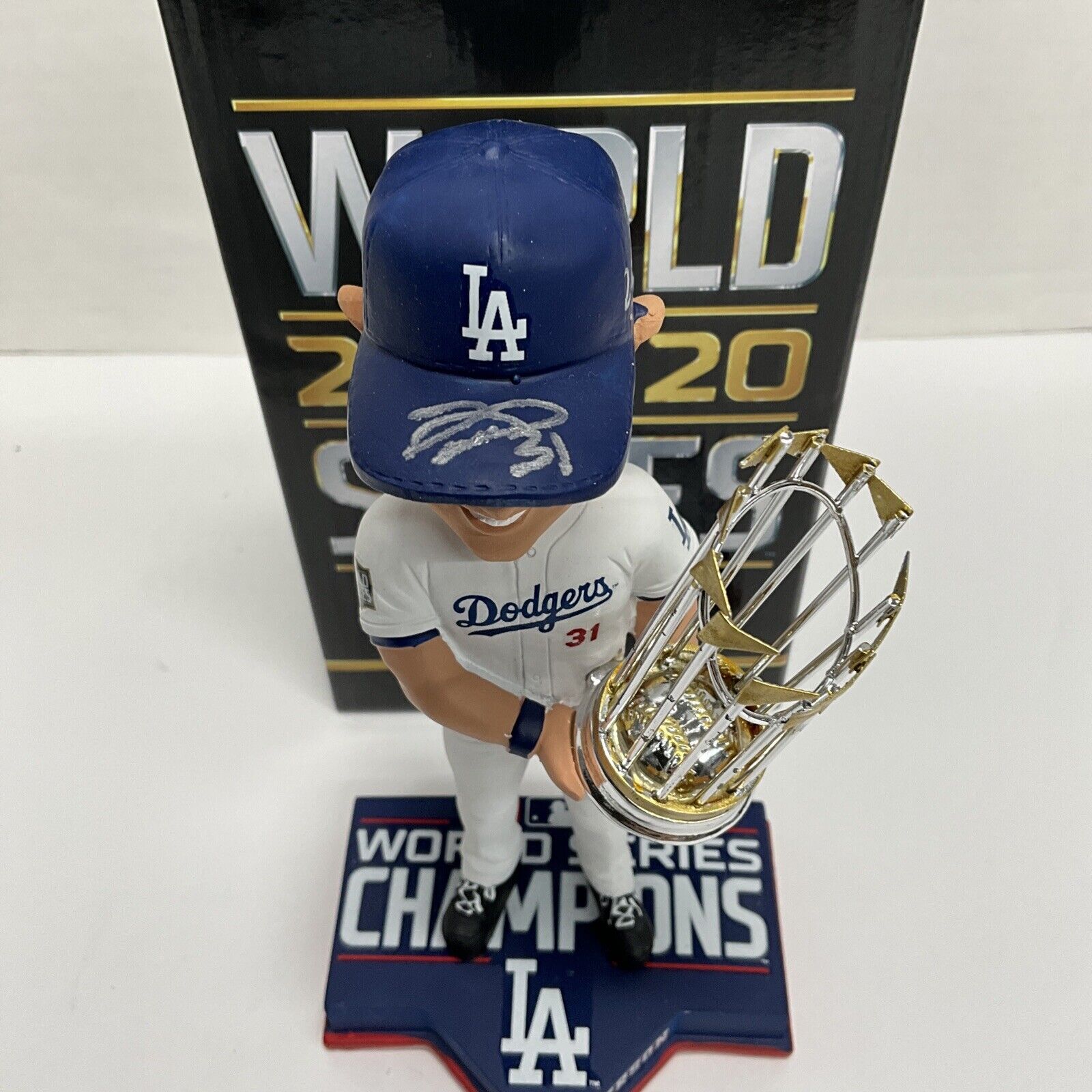 JOC PEDERSON DODGERS SIGNED FOCO CHAMPION BOBBLEHEAD "2020 WS CHAMP" BAS WL97097