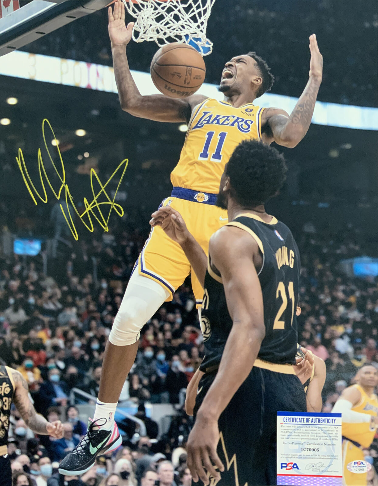 MALIK MONK LAKERS SIGNED 16X20 DUNK CELEBRATION PHOTO PSA ITP AUTHENTICATED