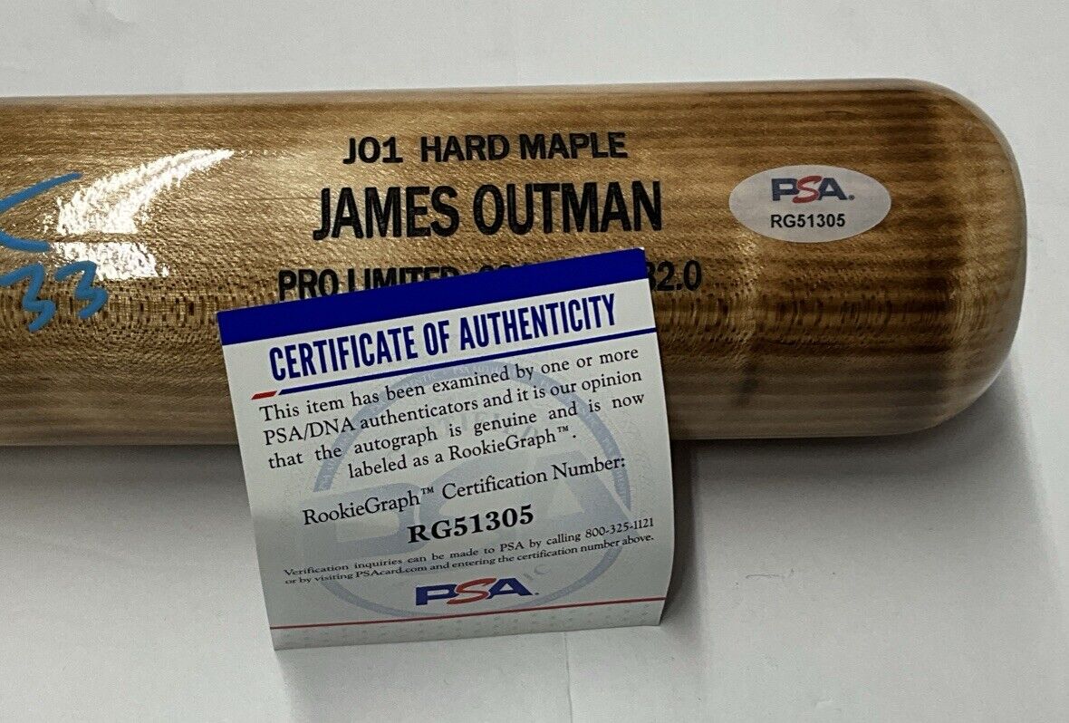 JAMES OUTMAN DODGERS SIGNED MARK LUMBER GAME MODEL J01 MAPLE BAT PSA RG51305